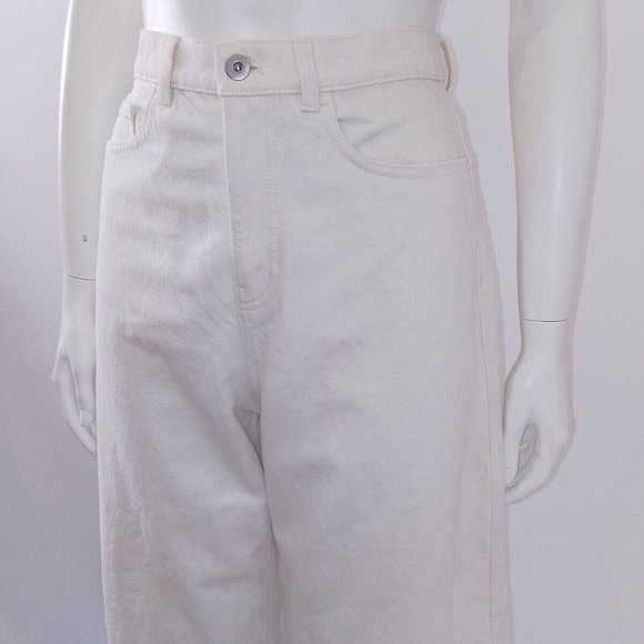 COS (25) Flared Jeans Size UK 8 10 EU 36 38 Cream Ecru Low-Rise Full-Length - Picture 8 of 9